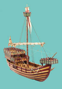 Here we can compare the Bayonne cog, with its curved bow,
with the straight-bowed one from Bremen.