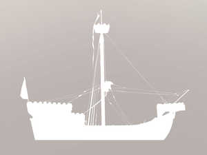 Together with the straight sternpost and the stern rudder, the
poop deck became larger, and was built closer to the mast. The
bow has a discreet forecastle. The ship is considerably larger in
size.