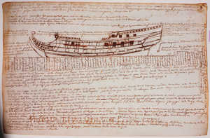 90-gun ship. Plan by Gaztañeta. Arte de fabricar reales [The
art of manufacturing royal vessels. A manuscript explaining how
naval ships were to be built ]