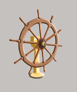Until the eighteenth century, ships-of-the-line were steered
using an extension running at right angles to the tiller, which was
controlled by the helmsman from the poopdeck. Increased tonnage
made it very difficult to sail such large ships with this system,
and the ship's wheel was developed, employing a system of pulleys, to make the helmsman's work easier.