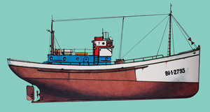 The introduction of diesel. Trawler from the 1940s with its
classic white hull.