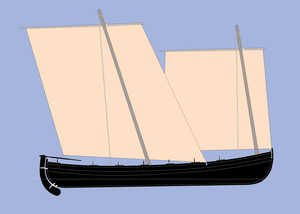 A comparative study of Basque sailing vessels shows that up
until the second third of the nineteenth century, the top edge of the
sails was horizontal. In latter years, it moved upwards, possibly influenced by the large tuna boats with their watertight decks. This
type of deck, imposed by naval authorities, made it difficult to
regulate the sternward inclination of the mainmast. The mast ended
up being positioned vertically; to compensate for the subsequent
forward displacement of the centre of wind pressure, the yard was
raised considerably, to give a more streamlined sail for head
winds.