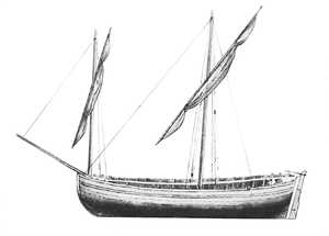 
This vessel from the Jouve Atlas, dating from the second half
of the seventeenth century and described as a barque, is similar in
characteristics to the freight-carrying pinnace of previous decades.
During this transition period, on the Atlantic coast, the term "pinaza"
began to be replaced by “lancha”. Subtle changes began to be
introduced; the vessels became lighter and more stylised.
Improvements in port facilities during this period may have facilitated
the structural refinement of the vessels, by reducing the frequency
with which they had to go ashore on the coast to load and
unload. These boats continued to be used on the Aquitaine coast
and the term "pinasse" is still employed in the Bay of Arcachon to
describe a local type of vessel.