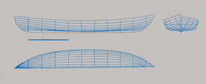 Plan taken from the morphological reconstruction of the
Urbieta wreck. This vessel, built of oak except for a beech keel, is
10.66 metres in length, with a beam of 2.72 metres and a height of
1.37 m.