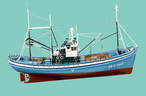 Tuna boat from the 1970s. During this period, fishing boats
already carried electronic navigation and fishing equipment. They
incorporated a motorised net-lifter, meaning that it was no longer
necessary to pull in the nets by hand, significantly improving working
conditions on board.