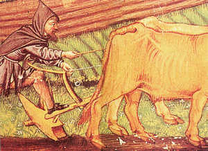 Travail des cahmps, selon une fresque du Bas Moyen Âge italien