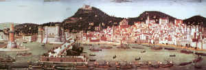 Table Strozzi. Vue de Naples au cours de la deuxième moitié du
XVème siècle, époque du plus grand développement
commercial avec le Pays Basque.