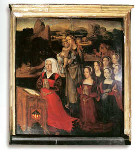 Ozaeta altarpiece; ar. 1540 (Bergara). Portrait 
of donor, Mrs Isabel de Recalde, Lady of Ozaeta, surrounded by her daughters 