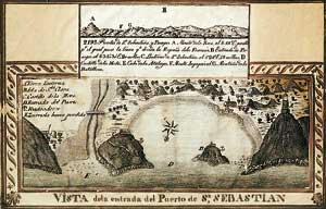 Carte portuaire de Saint Sbastien. A gauche, le pont de Santa Catalina.