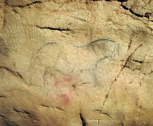 116. Painted horse with a carved arrow pointing at its heart.© Jess Altuna