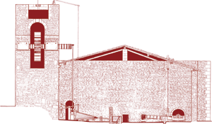 42. Alzados de la Ferrería de Agorregi, reconstruida por la Diputación Foral de Gipuzkoa en el Parque Natural de Pagoeta. Aia. Sección de la torre y nave.