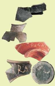 118. Many of the texts inscribed on vessels appear to refer to the owner of the object, given the use of the genitive suffix. Two possible interpretations of the fragments shown here are 
