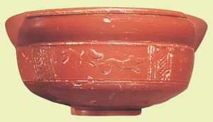 97. Samian bowl decorated with animal scenes.