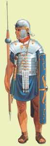 31. Legionario del ejrcito romano pertrechado con el equipamiento militar de comienzos del siglo I.© Romisch-Germanisches Zentralmuseum. Mainz: