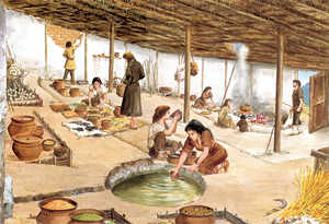 80. Recreation of the interior of Dwelling No. 1 at Intxur, as the archaeological research shows. © J. Ignacio Treku (Kaioa)