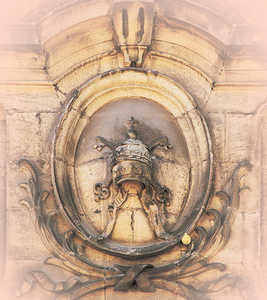 116. Pasai San Pedro. Decoracin de palmas en un valo con los signos papales, tiara y llaves del santo titular.© Jonathan Bernal